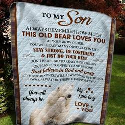 Personalized Bear To My Son Quilt Blanket You Wil Always Be My Little Boy Great Customized Blanket Gifts For Birthday Christmas Thanksgiving and Home Decor