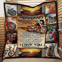 Personalized Biker To My Husband Quilt Blanket From Wife Never Forget That I Love You Great Customized Blanket Gifts For Birthday Christmas Thanksgiving and Home Decor