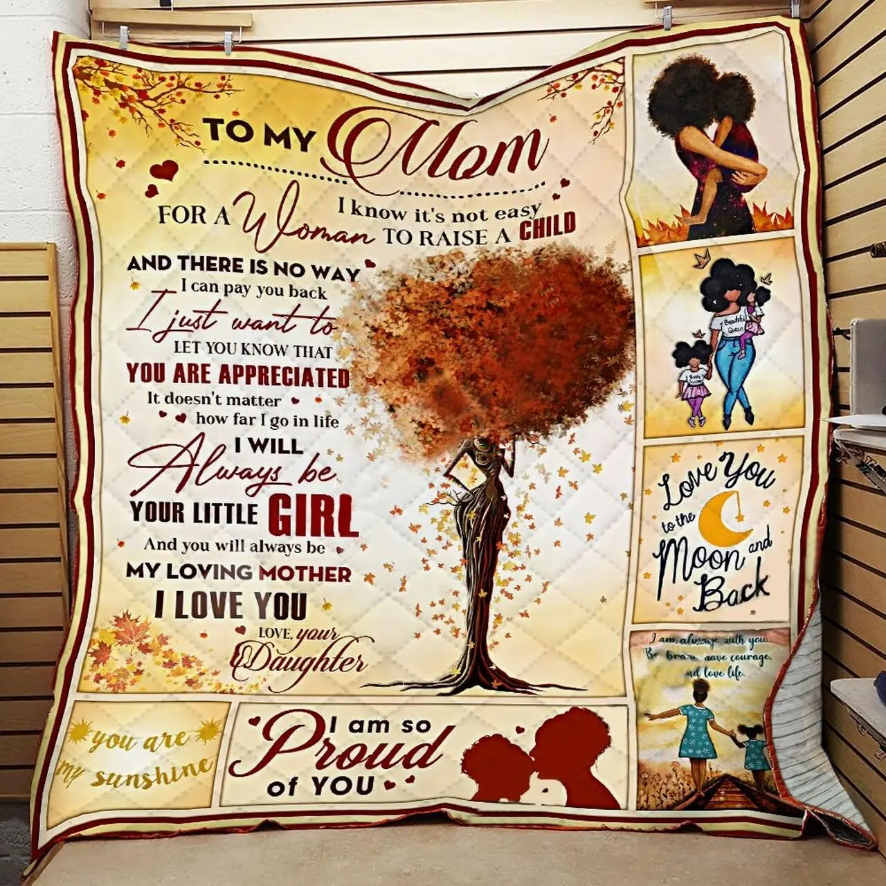 Personalized Black To My Mom From Daughter I Am So Proud Of You Quilt Blanket Great Customized Gifts For Birthday Christmas Thanksgiving MotherS Day and Home Decor