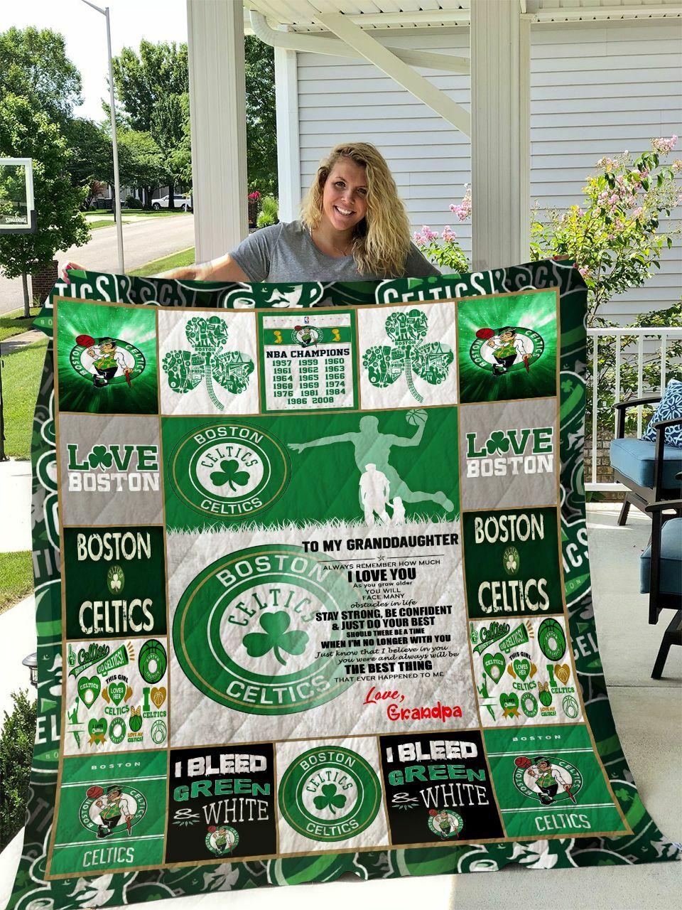 Personalized Boston Celtics To My Granddaughter From Grandpa Just Do Your Best Quilt Blanket Great Customized Gifts For Birthday Christmas Thanksgiving Perfect Gifts For Boston Celtics and Home Decor