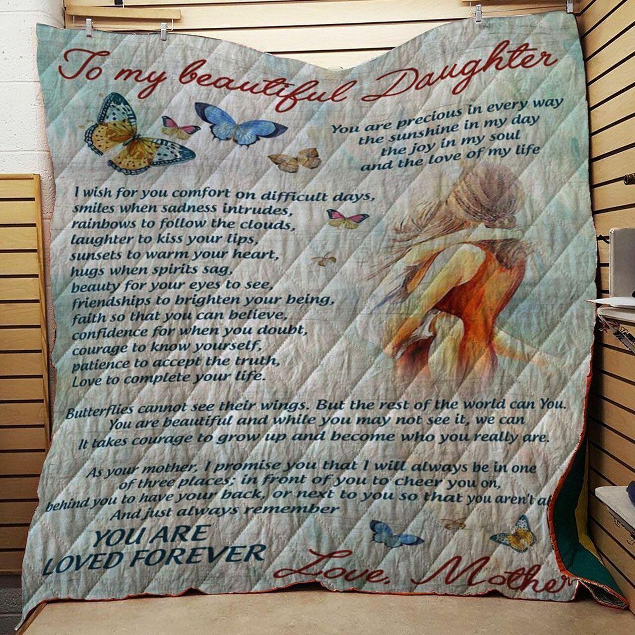 Personalized Butterfly Family To My Beautiful Daughter Quilt Blanket From Mom You Are Precious In Every Day Great Customized Blanket Gifts For Birthday Christmas Thanksgiving and Home Decor
