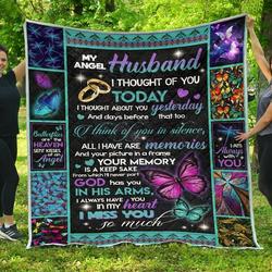 Personalized Butterfly To My Angel Husband Quilt Blanket From Wife I Always Have You In My Heart Great Customized Blanket Gifts For Birthday Christmas Thanksgiving and Home Decor
