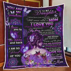 Personalized Butterfly To My Daughter Quilt Blanket From Mom I Love You To The Moon And Back Great Customized Blanket Gifts For Birthday Christmas Thanksgiving and Home Decor