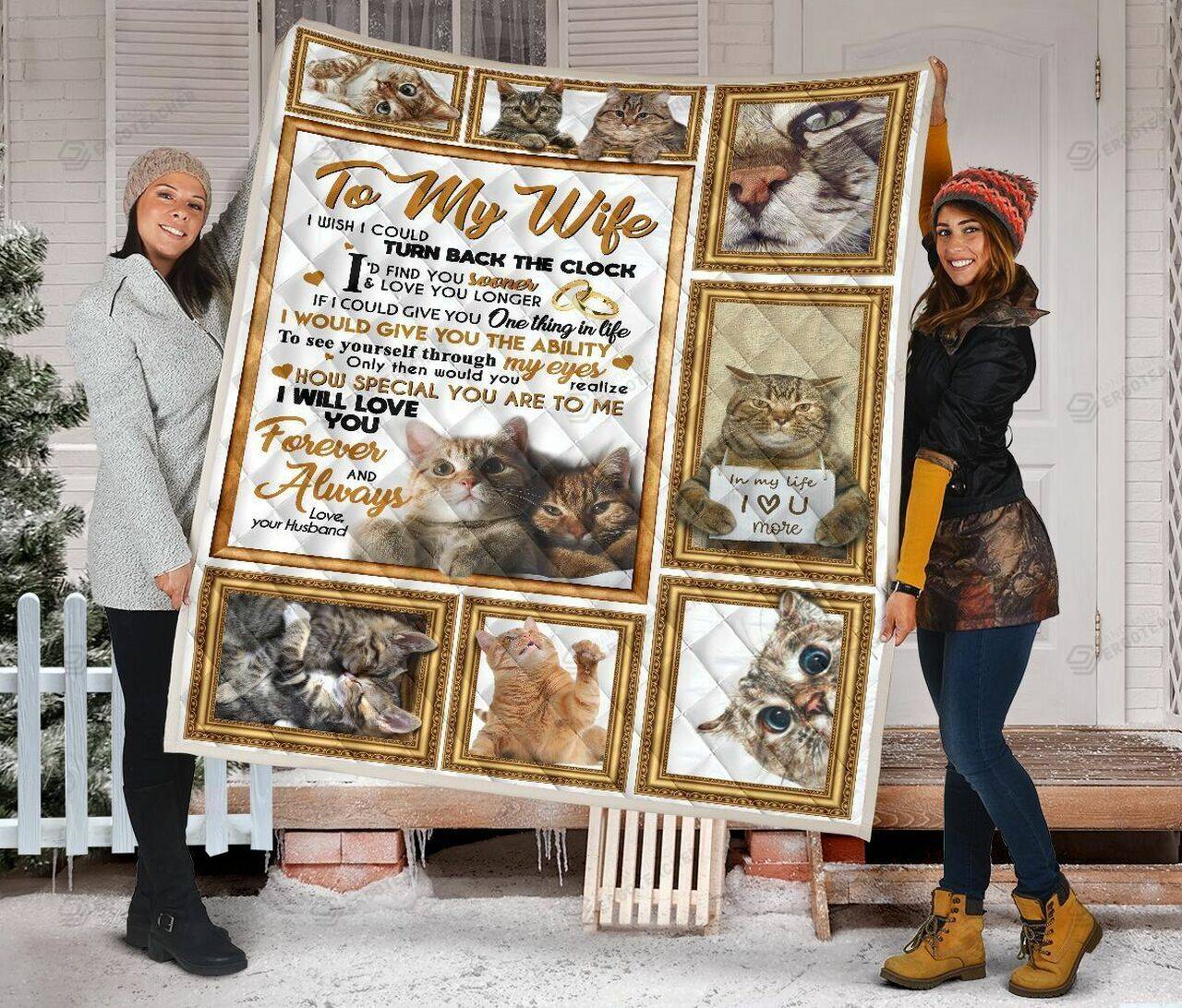 Personalized Cat To My Wife Quilt Blanket From Husband I Will Love You Forever And Always Great Customized Blanket Gifts For Birthday Christmas Thanksgiving and Home Decor