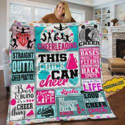 Personalized Cheerleading Bows And Bling ItS The Cheer Thing Quilt Blanket Great Customized Blanket Gifts For Birthday Christmas Thanksgiving and Home Decor