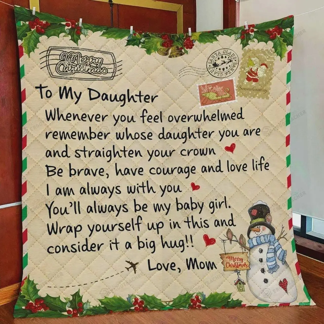 Personalized Christmas Letter To My Daughter Quilt Blanket From Mom Wrap Yourself Up In This And Consider It A Big Hug Great Customized Blanket Gifts For Birthday Christmas Thanksgiving and Home Decor