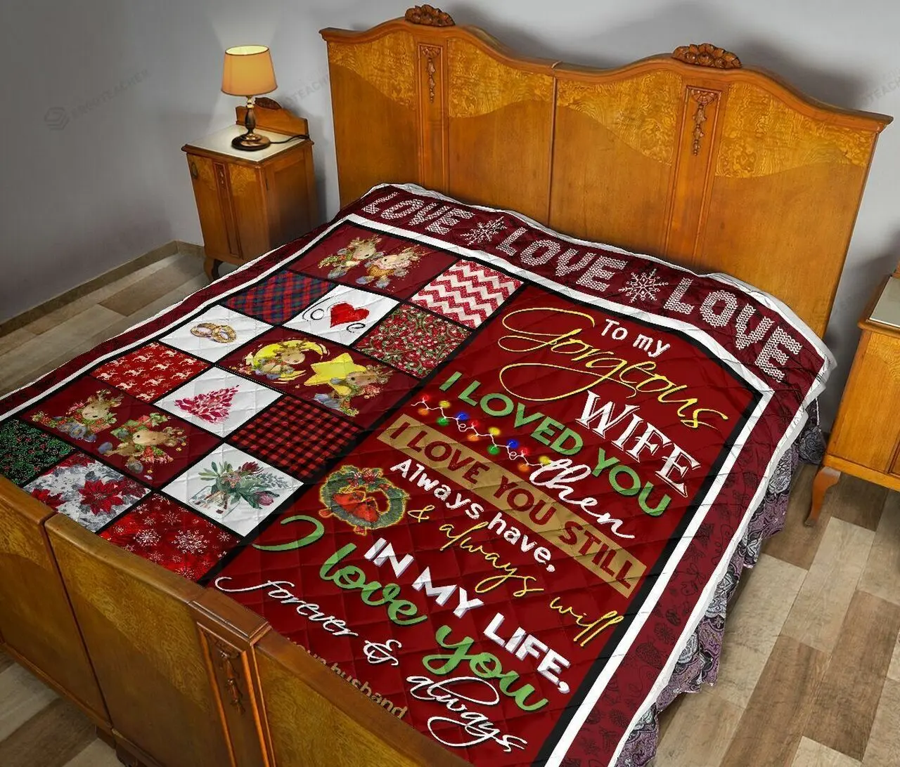 Personalized Christmas To My Gorgeous Wife From Husband I Loved You Then Quilt Great Customized Gifts For Birthday Christmas Thanksgiving MotherS Day and Home Decor