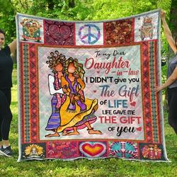 Personalized Colorful Hippie Style To My Daughter-In-Law Quilt Blanket Life Gave Me The Gift Of You Great Customized Blanket Gifts For Birthday Christmas Thanksgiving and Home Decor