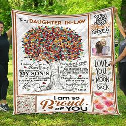 Personalized Colorful Tree Family To My Daughter-In-Law Quilt Blanket From Mom Love You To The Moon And Back Great Customized Blanket Gifts For Birthday Christmas Thanksgiving and Home Decor
