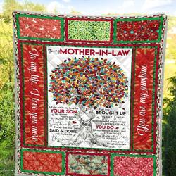 Personalized Colorful Tree To My Mother-In-Law Quilt Blanket From Daughter-In-Law In My Life I Love You More Great Customized Blanket Gifts For Birthday Christmas Thanksgiving and Home Decor