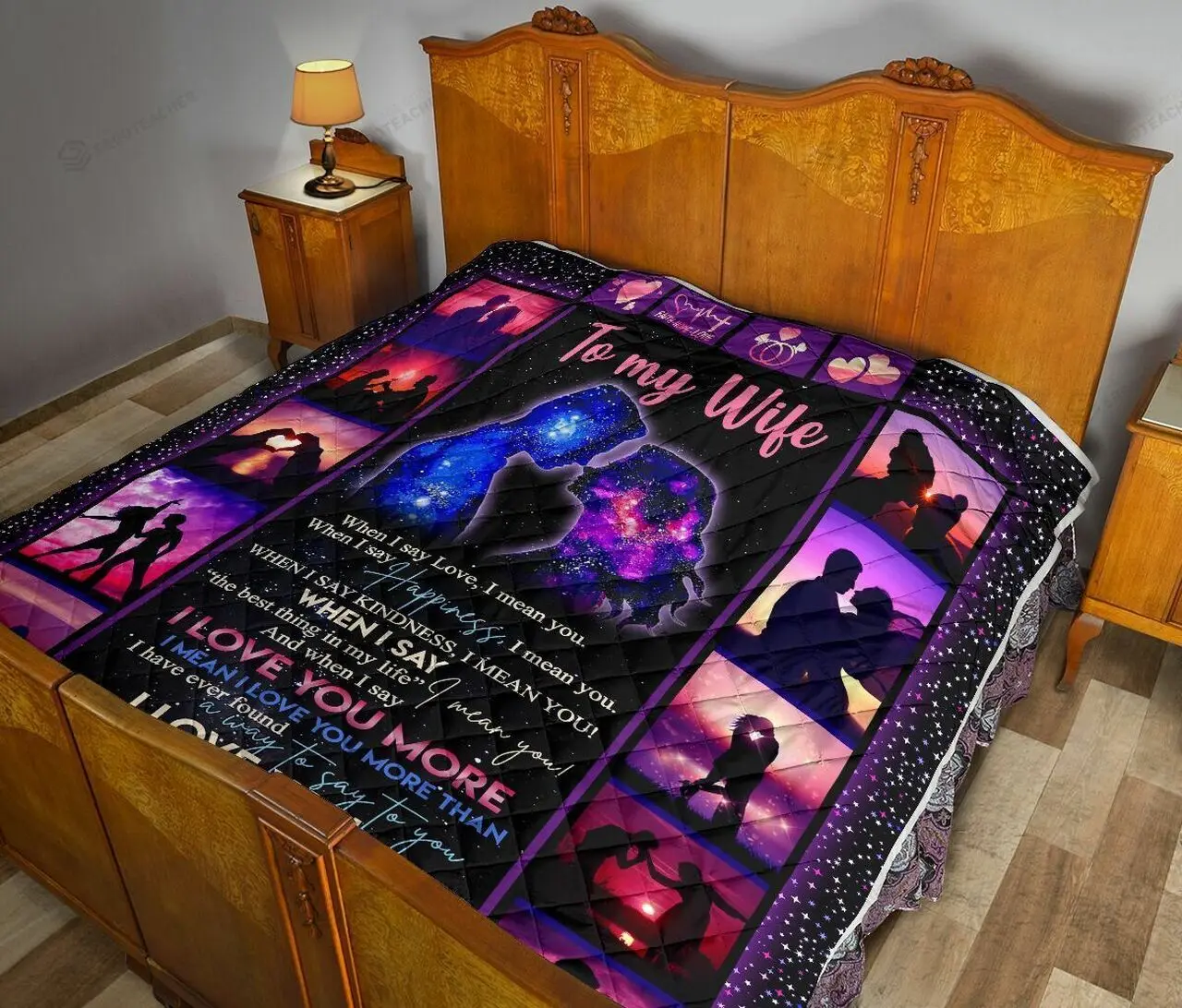 Personalized Couple In Shadow To My Wife From Husband I Mean I Love You More Quilt Great Customized Gifts For Birthday Christmas Thanksgiving MotherS Day and Home Decor