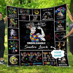 Personalized Custom Name  Autism Mom Unbreakable Quilt Blanket and Home Decor