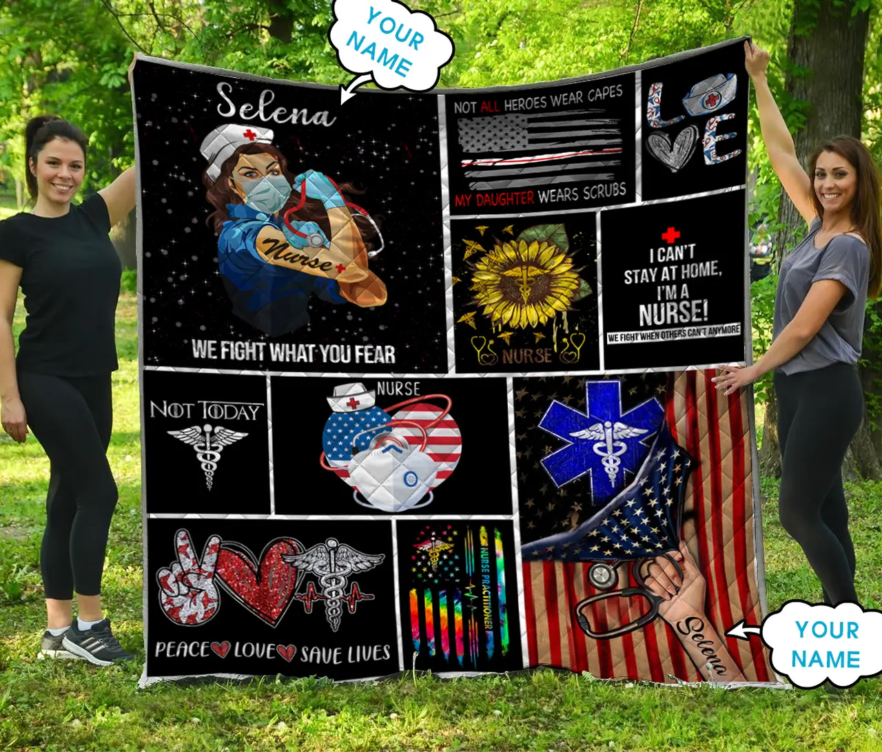 Personalized Custom Name Nurse Fight What You Fear Quilt Blanket and Home Decor