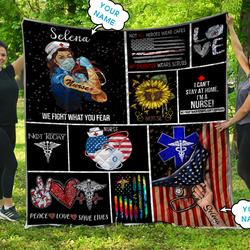 Personalized Custom Name  Nurse Fight What You Fear Quilt Blanket and Home Decor