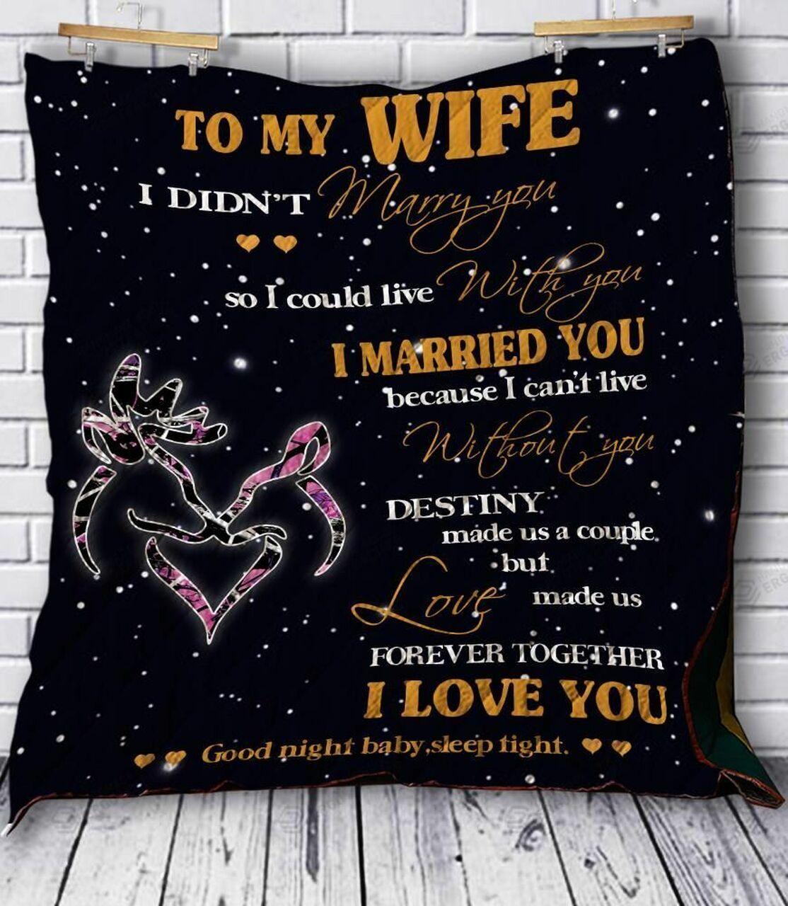Personalized Deer Family To My Wife From Husband I Love You Good Night Quilt Great Customized Gifts For Birthday Christmas Thanksgiving MotherS Day and Home Decor