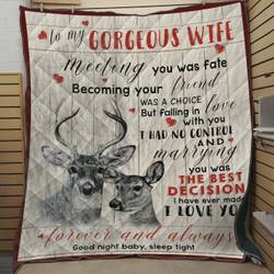 Personalized Deer To My Gorgeous Wife Quilt Blanket I Love You Forever And Always Great Customized Blanket Gifts For Birthday Christmas Thanksgiving and Home Decor
