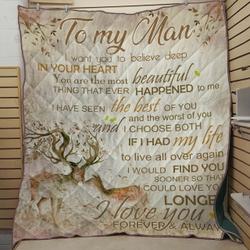 Personalized Deer To My Man Quilt Blanket I Love You Forever And Always Great Customized Blanket Gifts For Birthday Christmas Thanksgiving and Home Decor