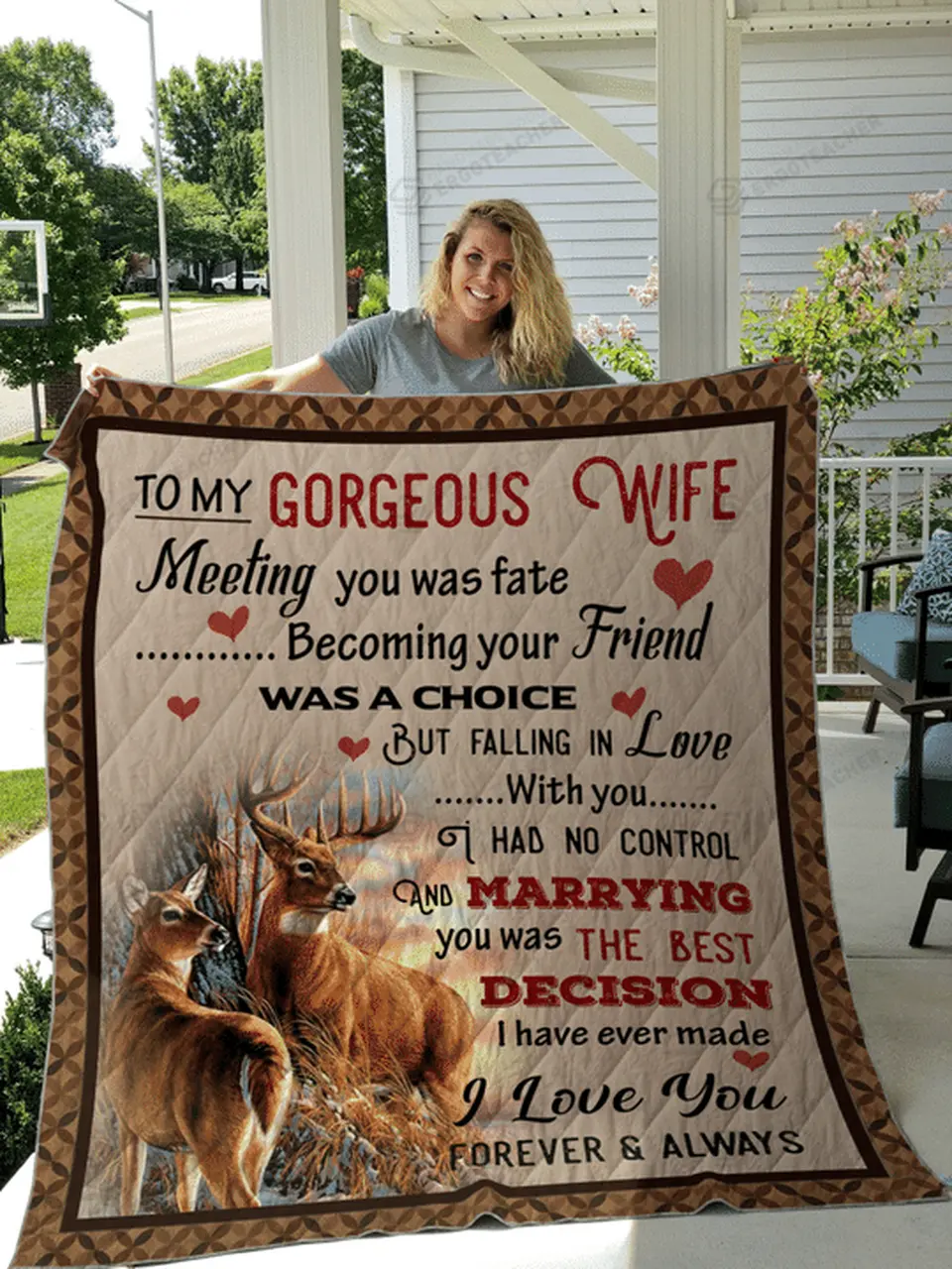 Personalized Deer To My Wife From Husband I Love You Forever And Always Quilt Blanket Great Customized Gifts For Birthday Christmas Thanksgiving and Home Decor