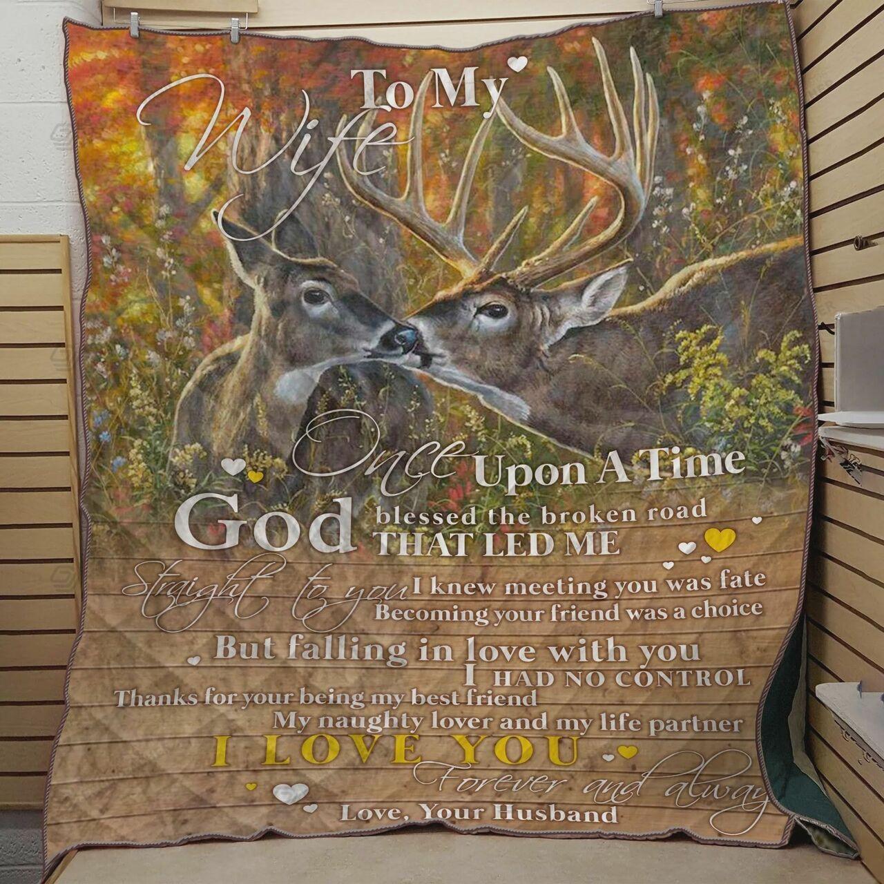 Personalized Deer To My Wife Quilt Blanket From Husband I Love You Forever And Always Great Customized Blanket Gifts For Birthday Christmas Thanksgiving and Home Decor