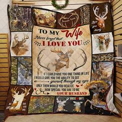 Personalized Deer To My Wife Quilt Blanket From Husband Never Forget That I Love You Great Customized Blanket Gifts For Birthday Christmas Thanksgiving and Home Decor