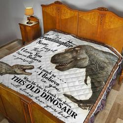 Personalized Dinosaur From Grandpa To My Granddaughter Life Tries To Knock You Down Quilt Meaningful Gifts For Her Great Customized Gifts For Birthday Christmas Graduation and Home Decor