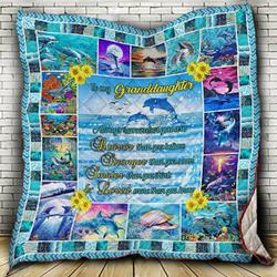 Personalized Dolphin To My Granddaughter From Grandma Grandpa You Are Braver Than You Believe Quilt Blanket Great Customized Gifts For Birthday Christmas Thanksgiving and Home Decor