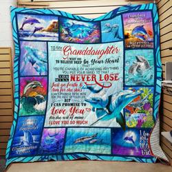 Personalized Dolphin To My Granddaughter From Grandma Grandpa You Will Never Lose Quilt Blanket Great Customized Gifts For Birthday Christmas Thanksgiving and Home Decor