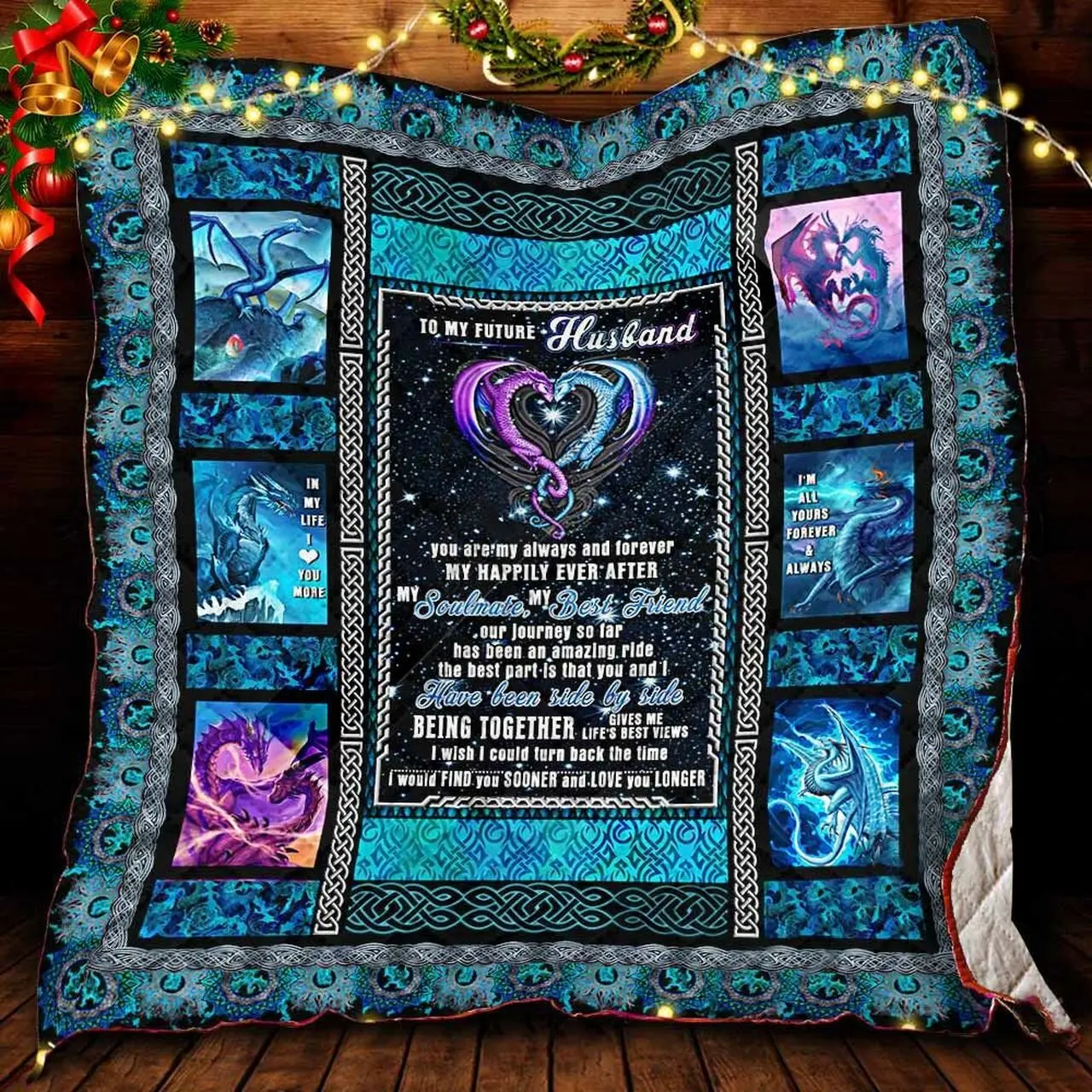 Personalized Dragon To My Future Husband Quilt Blanket You Are My Always And Forever Great Customized Blanket Gifts For Birthday Christmas Thanksgiving and Home Decor