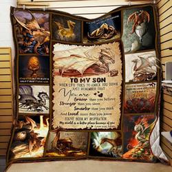 Personalized Dragon To My Son Dragon Quilt Blanket From Mom You Are Braver Than You Believe Great Customized Blanket Gifts For Birthday Christmas Thanksgiving and Home Decor