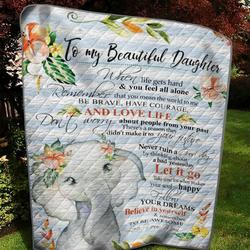 Personalized Elephant To My Daughter From Mom When Life Gets Hard Quilt Blanket Great Customized Gifts For Birthday Christmas Thanksgiving and Home Decor