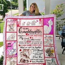 Personalized Elephant To My Granddaughter From Grandma Once Upon A Time Quilt Blanket Great Customized Gifts For Birthday Christmas Thanksgiving and Home Decor