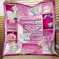 Personalized Elephant To My Granddaughter Quilt Blanket From Nana I Love You So Much Great Customized Blanket Gifts For Birthday Christmas Thanksgiving and Home Decor