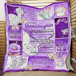 Personalized Elephant To My Granddaughter Quilt Blanket Live Your Dream I Love You So Much Great Customized Blanket Gifts For Birthday Christmas Thanksgiving and Home Decor