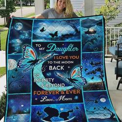 Personalized Family To My Daughter Quilt Blanket From Mom Love You To The Moon And Back Great Customized Blanket Gifts For Birthday Christmas Thanksgiving and Home Decor