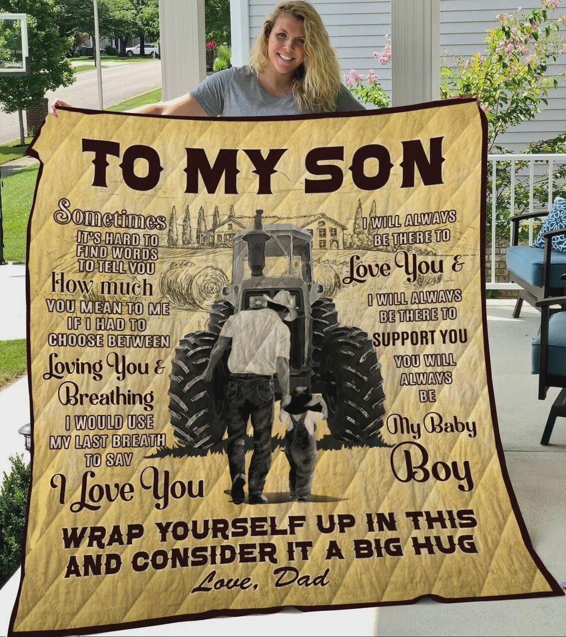 Personalized Farmer Family To My Son Quilt Blanket From Dad Wrap Yourself Up In This Great Customized Blanket Gifts For Birthday Christmas Thanksgiving and Home Decor