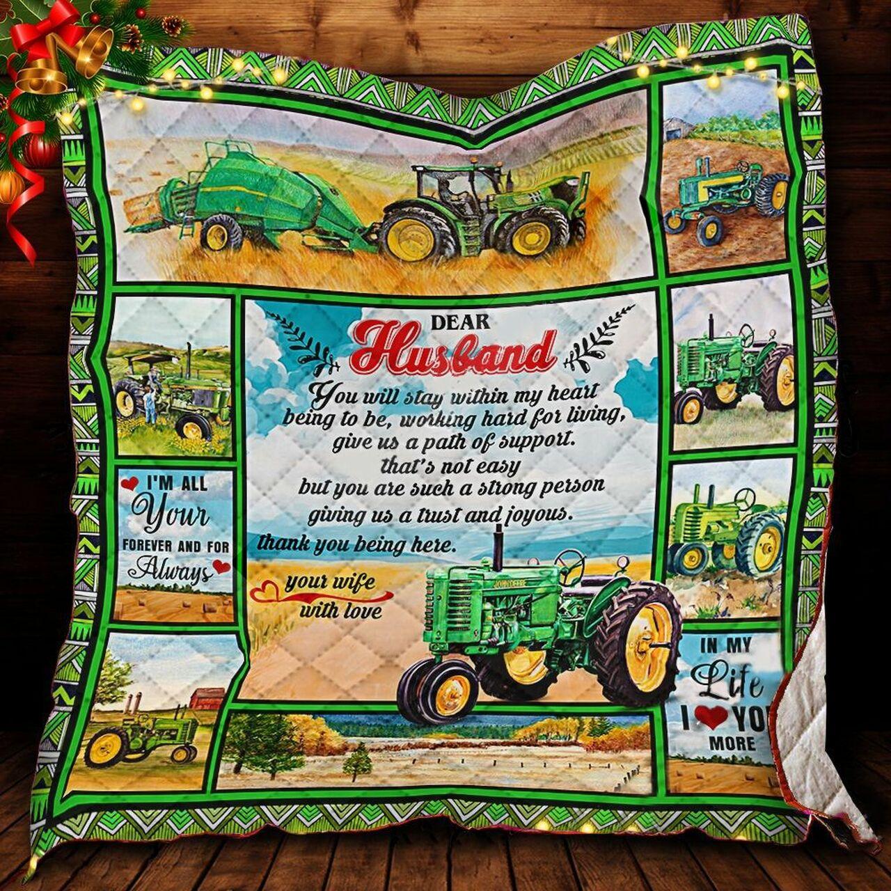 Personalized Farmer To My Husband From Wife You Will Stay Within My Heart Quilt Blanket Great Customized Gifts For Birthday Christmas Thanksgiving Wedding ValentineS Day and Home Decor