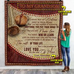 Personalized Grandma To Grandson Baseball Quilt Blanket and Home Decor