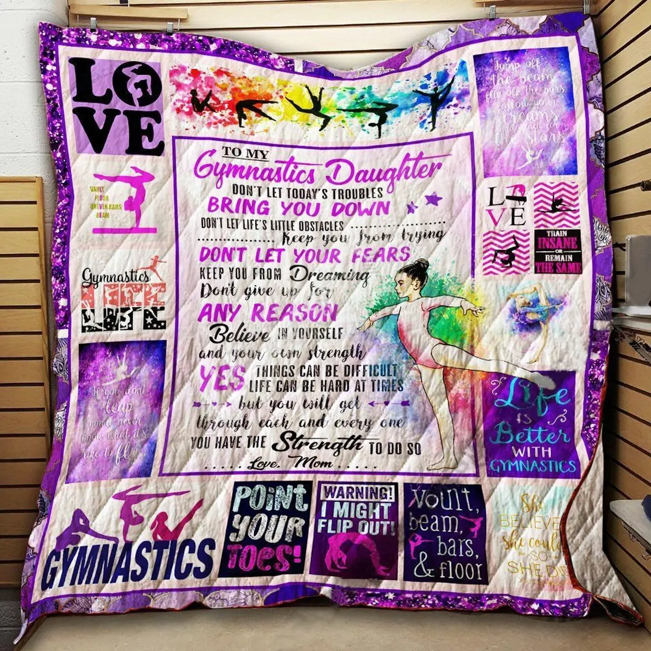 Personalized Gymnastics To My Daughter From Mom Life Is Better With Gymnastics Quilt Blanket Great Customized Gifts For Birthday Christmas Thanksgiving and Home Decor