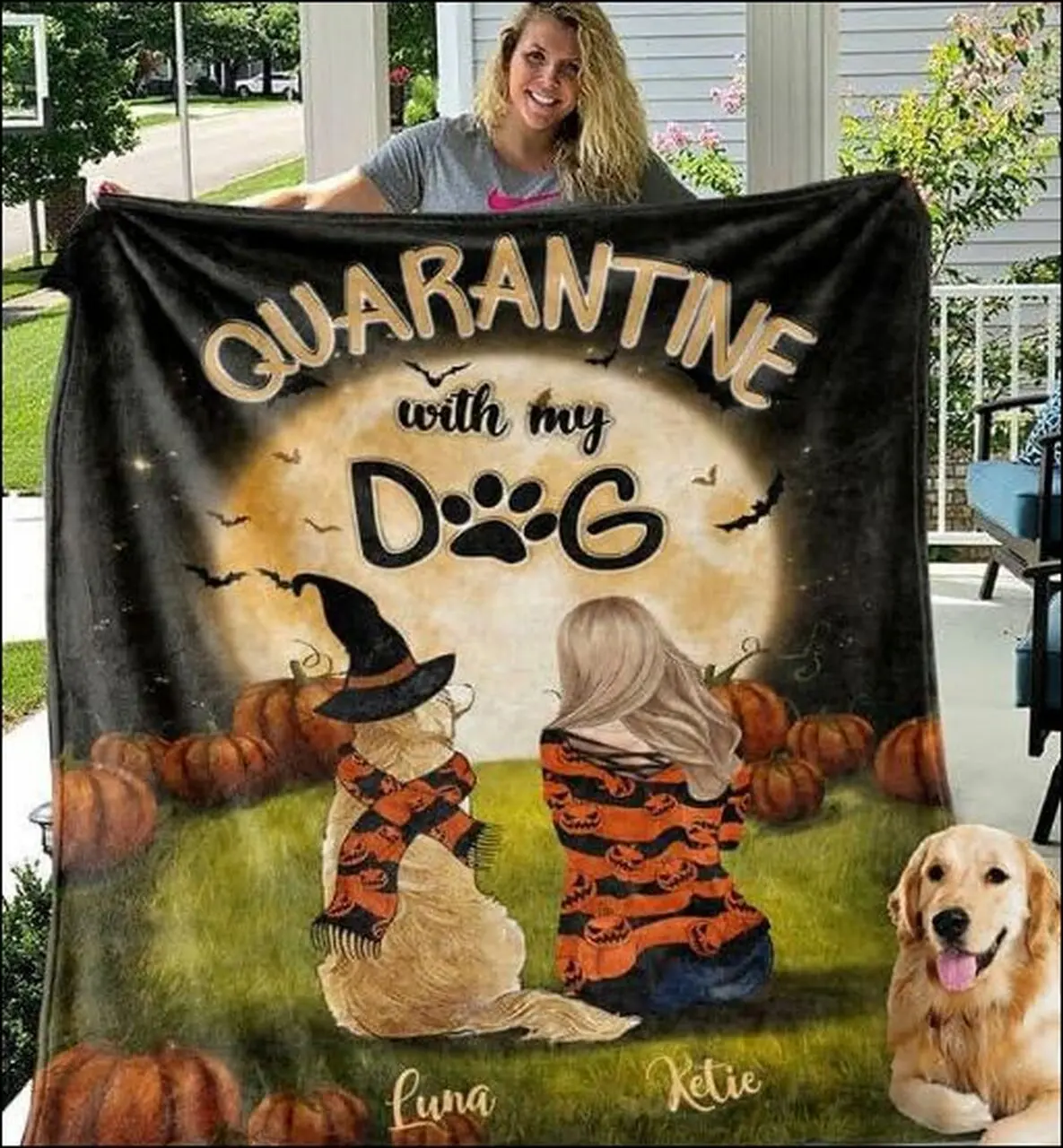 Personalized Halloween Quarantine With My Dog Quilt Dnstyles and Home Decor