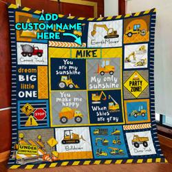 Personalized Heavy Equipment Boy Quilt Blanket and Home Decor
