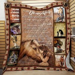 Personalized Horse To My Daughter From Dad I Am Here For You Quilt Blanket Great Customized Gifts For Birthday Christmas Thanksgiving and Home Decor