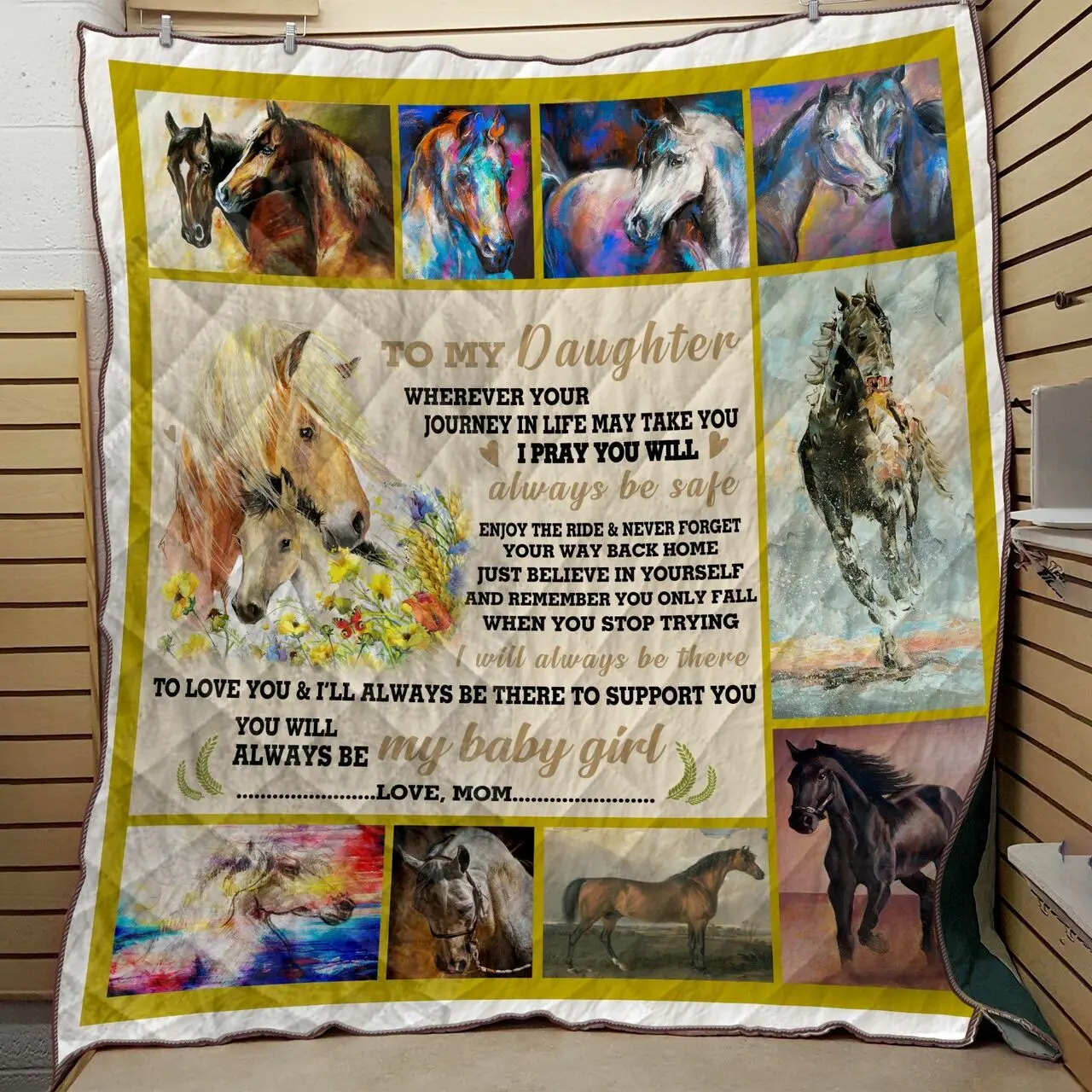 Personalized Horse To My Daughter From Mom I Will Always Be There Quilt Blanket Great Customized Gifts For Birthday Christmas Thanksgiving and Home Decor