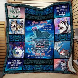 Personalized Husky To My Husband Quilt Blanket From Wife I Love You To The Moon And Back Great Customized Blanket Gifts For Birthday Christmas Thanksgiving and Home Decor