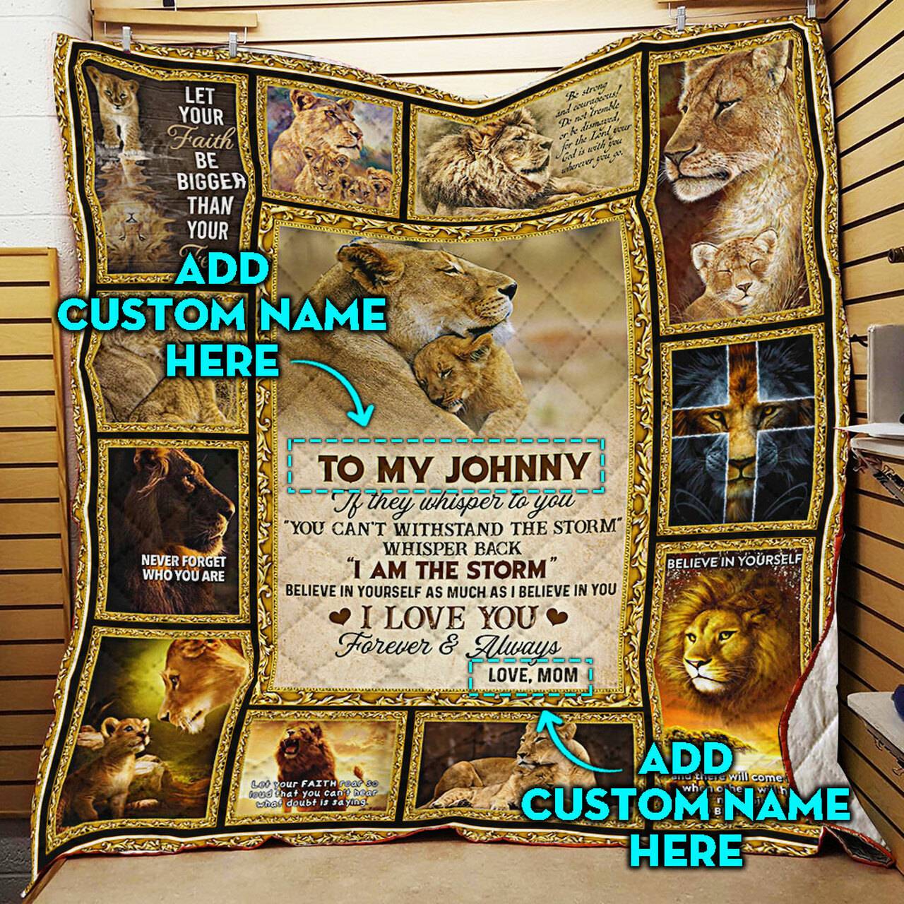 Personalized I Am The Storm, Lion Quilt Blanket and Home Decor