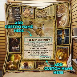 Personalized I Am The Storm, Lion Quilt Blanket and Home Decor