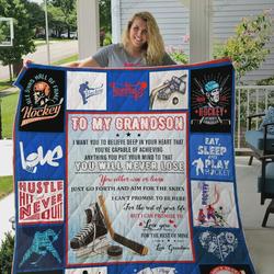 Personalized Ice Hockey To My Grandson Quilt Blanket From Grandma You Will Never Lose You Either Win Or Learn Great Customized Blanket Gifts For Birthday Christmas Thanksgiving and Home Decor