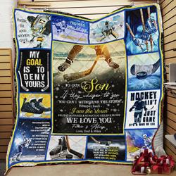 Personalized Ice Hockey To My Son From Dad Mom If They Whisper To You Quilt Blanket Great Customized Gifts For Birthday Christmas Thanksgiving and Home Decor