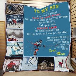 Personalized Ice Hockey To My Son From Mom Deep In Your Heart Quilt Blanket Great Customized Gifts For Birthday Christmas Thanksgiving and Home Decor
