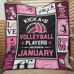 Personalized Kick Ass Volleyball Players Are Born In January Quilt Blanket Great Customized Blanket Gifts For Birthday Christmas Thanksgiving and Home Decor