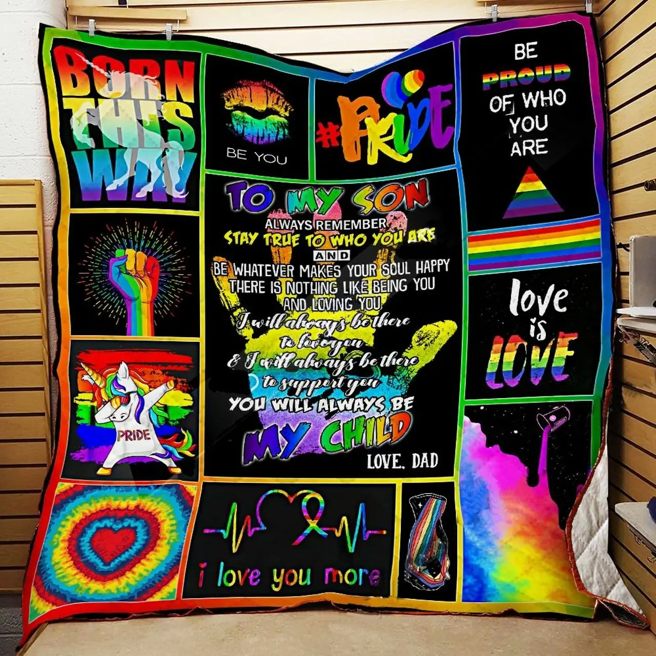 Personalized Lgbt To My Son From Dad I Love You More Quilt Blanket Great Customized Gifts For Birthday Christmas Thanksgiving and Home Decor